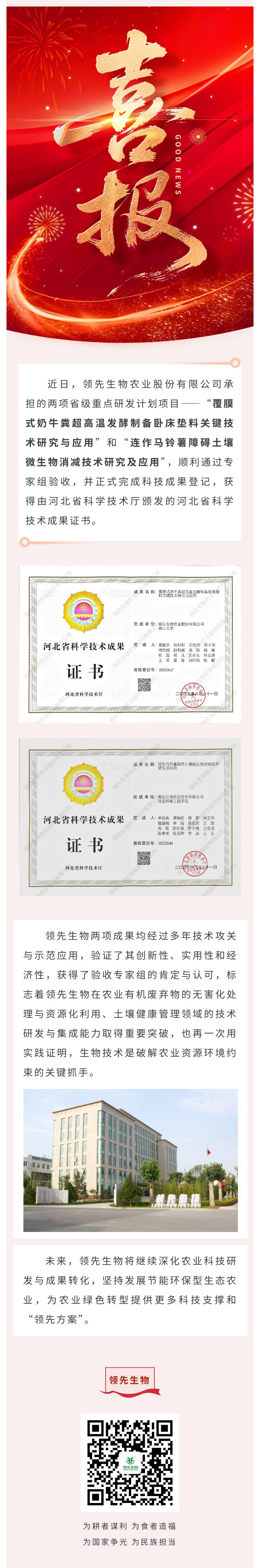 【喜訊】領(lǐng)先生物斬獲兩項省級科技成果！